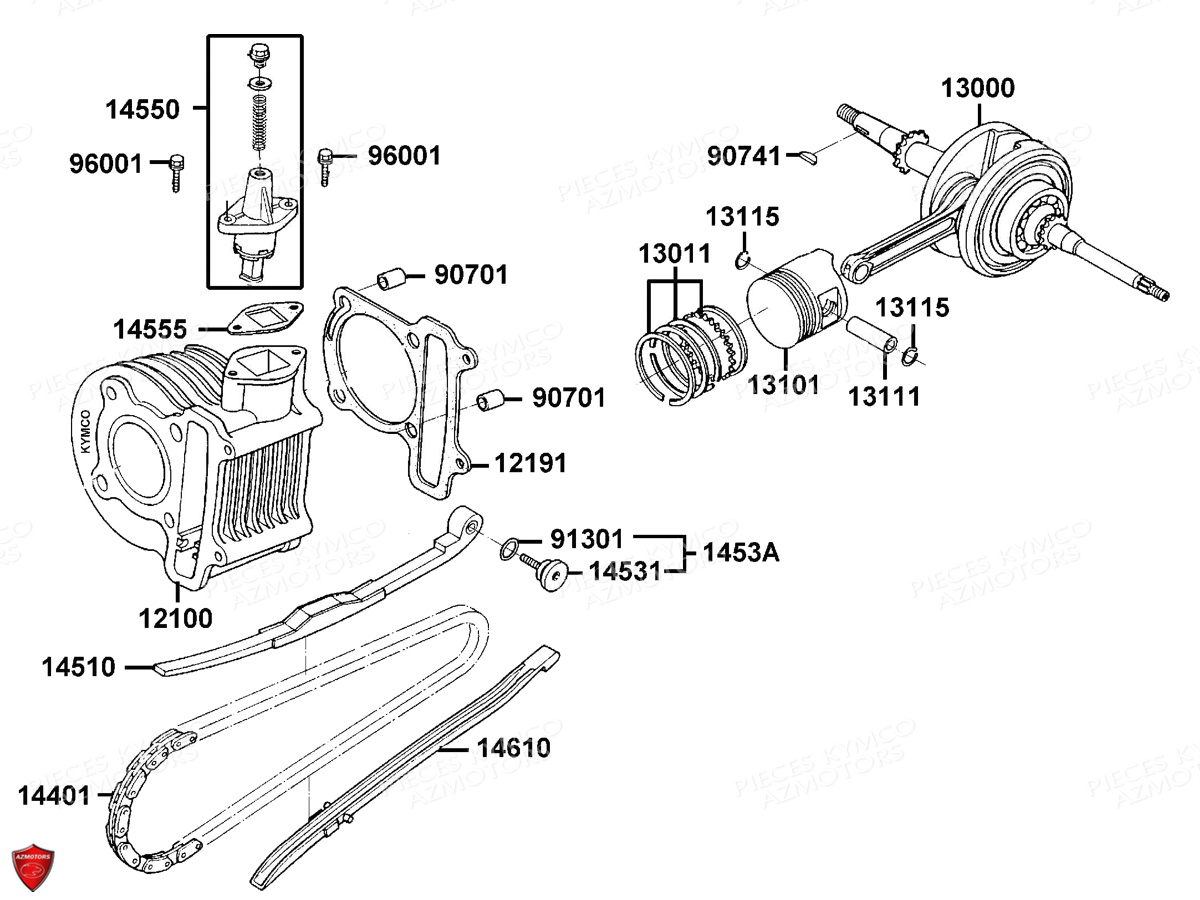 CYLINDRE_PISTON KYMCO AGILITY 50 MMC 12 POUCES 4T EURO 2 (KG10CU)