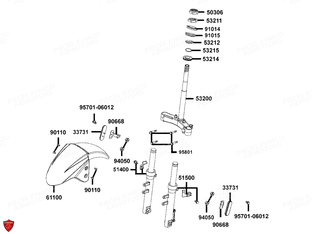 Fourche Garde Boue Avant KYMCO Pieces AGILITY 50 MMC 12 4T EURO2 (KG10CU)