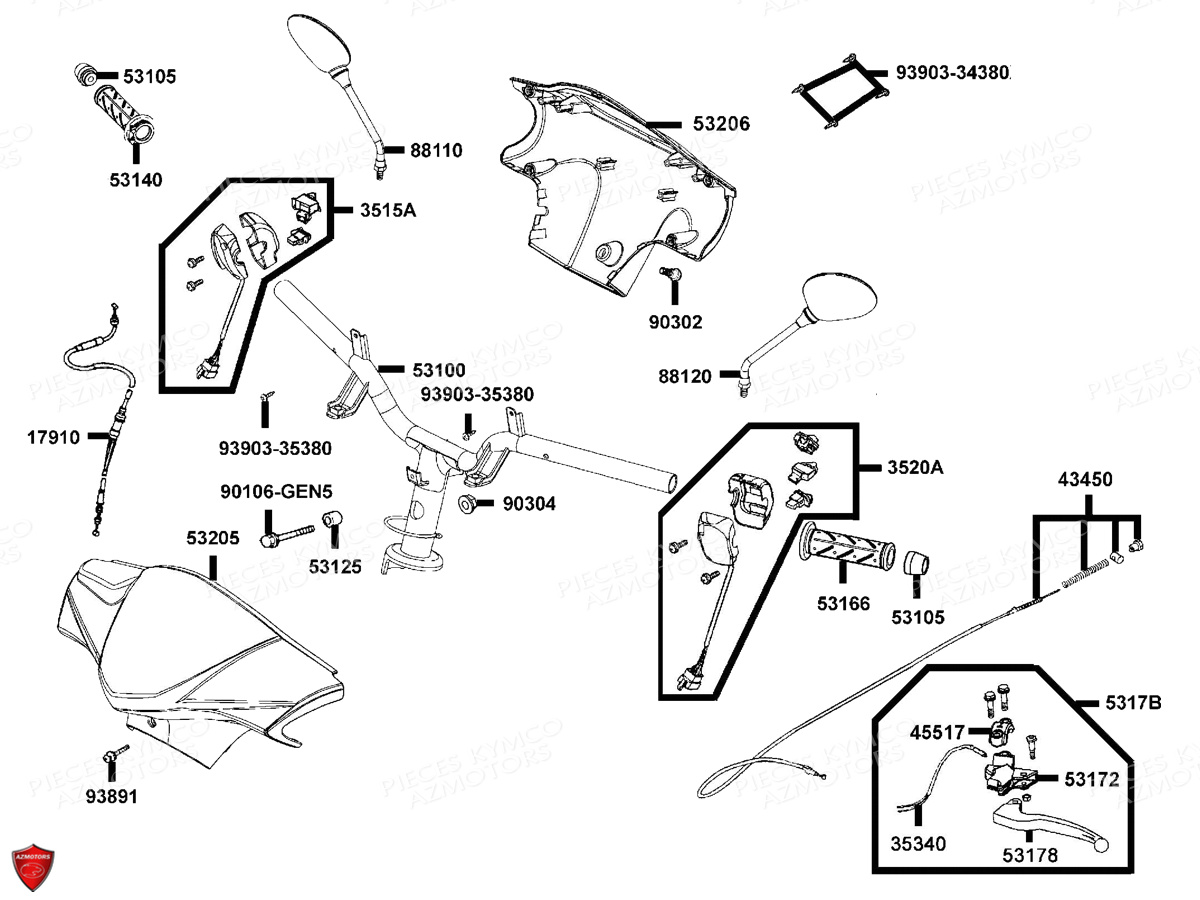 GUIDON RETROVISEURS pour AGILITY 50 MMC 12P