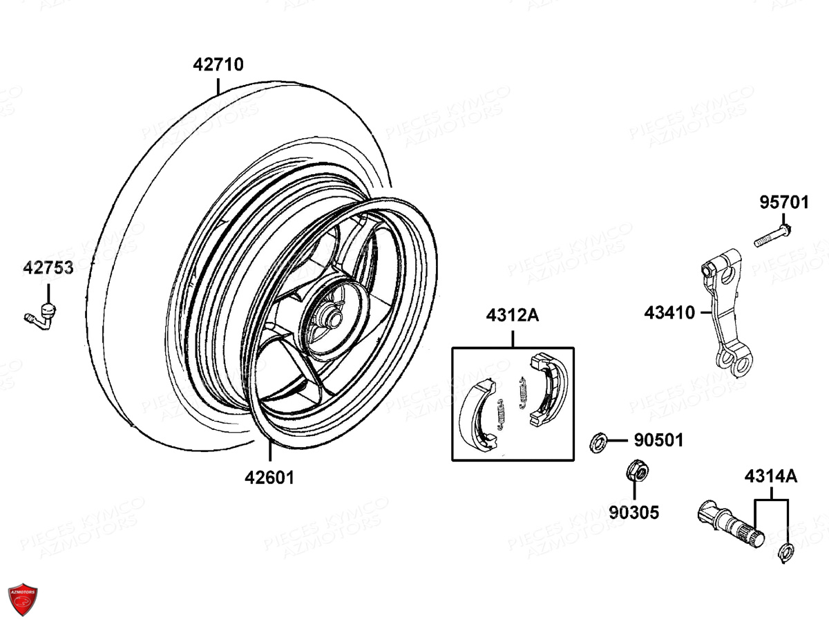 Roue Arriere KYMCO Pieces AGILITY 50 MMC 12 4T EURO2 (KG10CU)