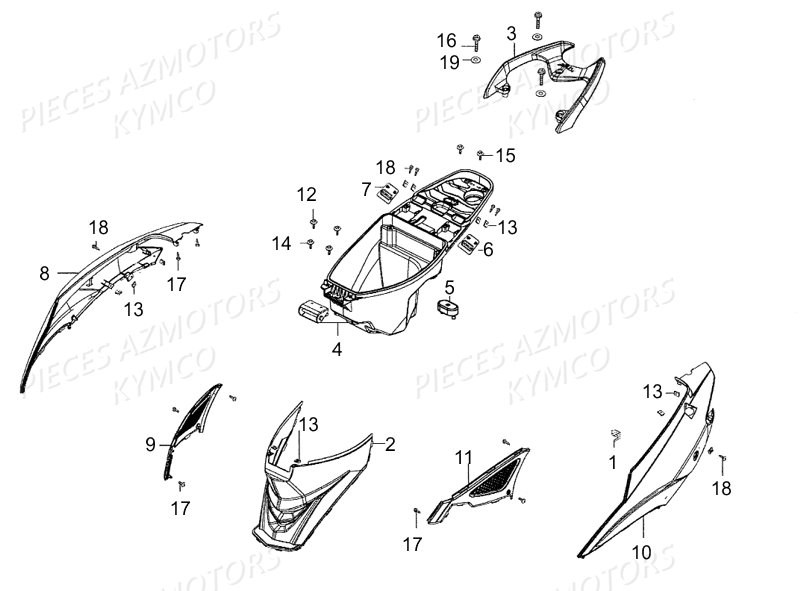 Carenages Arriere KYMCO Pièces AGILITY 50 RS NAKED 2T EURO2 (KE10BB)