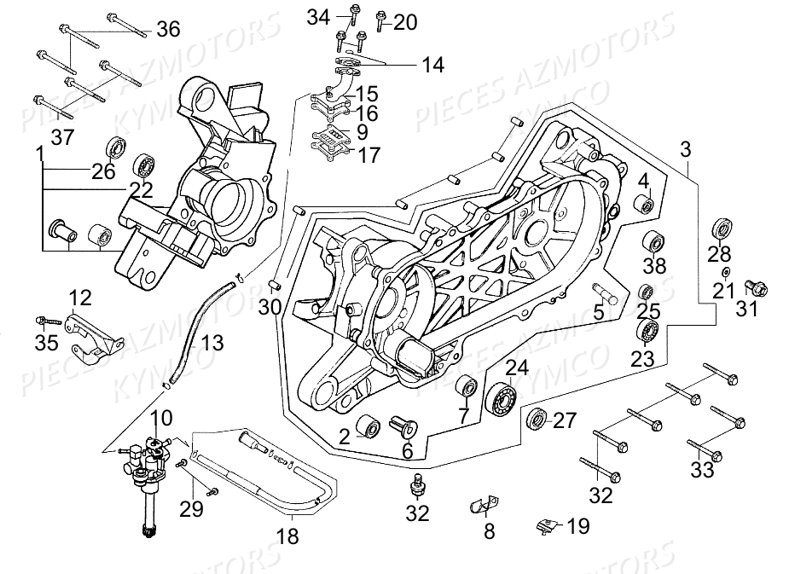 Carter Moteur KYMCO Pièces AGILITY 50 RS NAKED 2T EURO2 (KE10BB)