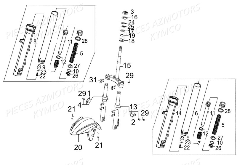 Fourche KYMCO Pièces AGILITY 50 RS NAKED 2T EURO2 (KE10BB)