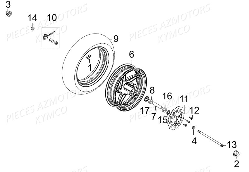 Roue Avant KYMCO Pièces AGILITY 50 RS NAKED 2T EURO2 (KE10BB)