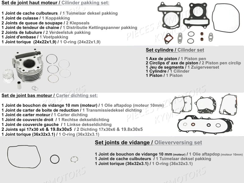 1 Set Pieces Origine KYMCO Pièces AGILITY 50 NAKED RENOUVO 4T EURO4 (KN10CA/KN10CB)