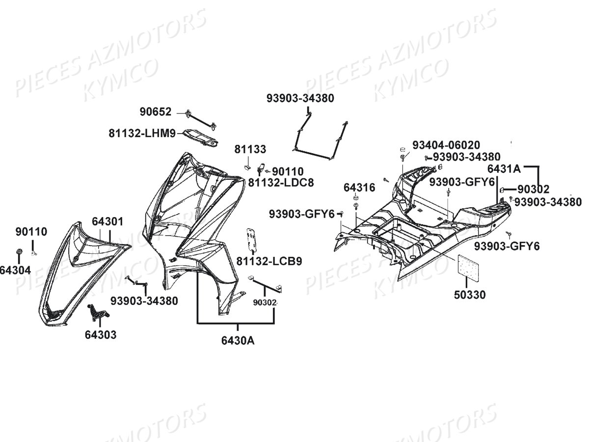 Carenages Avant KYMCO Pièces AGILITY 50 NAKED RENOUVO 4T EURO4 (KN10CA/KN10CB)