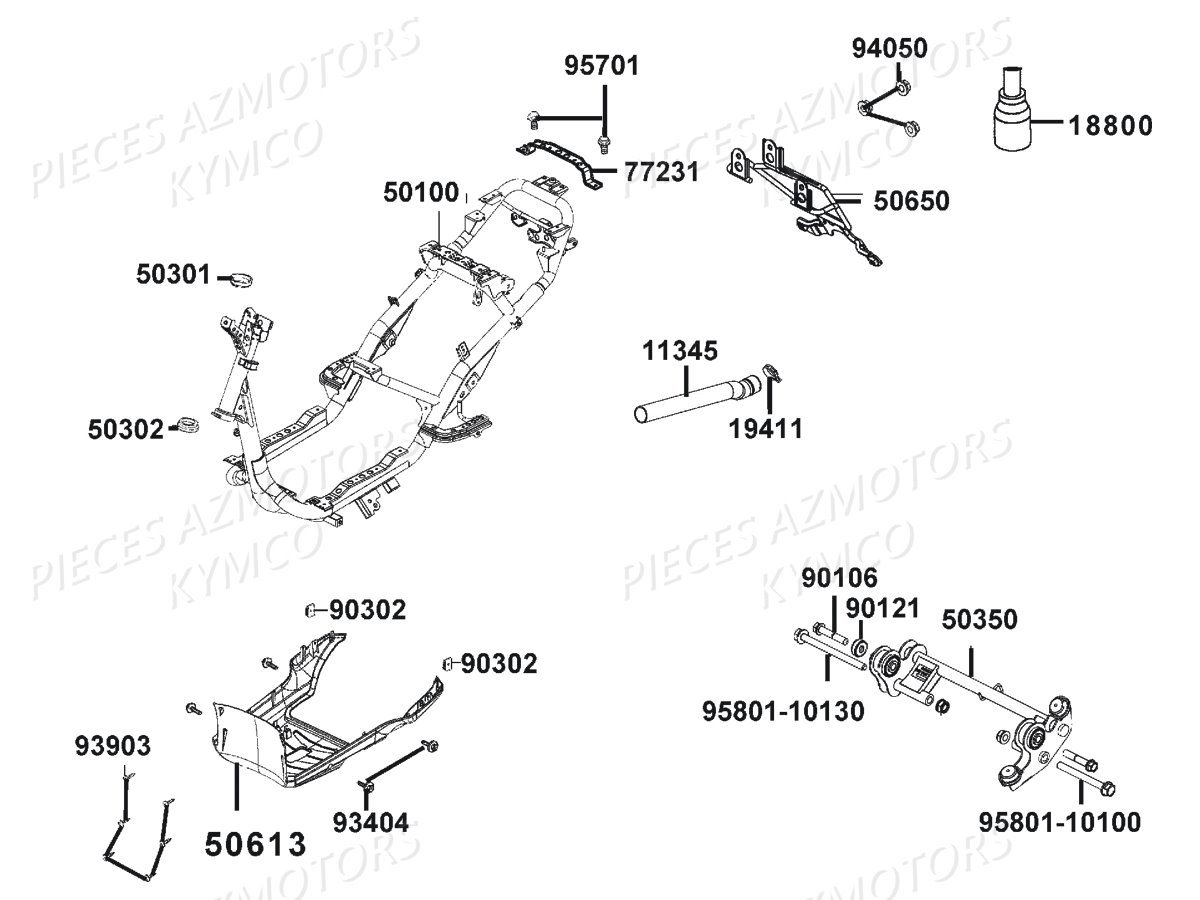 Chassis KYMCO Pièces AGILITY 50 NAKED RENOUVO 4T EURO4 (KN10CA/KN10CB)