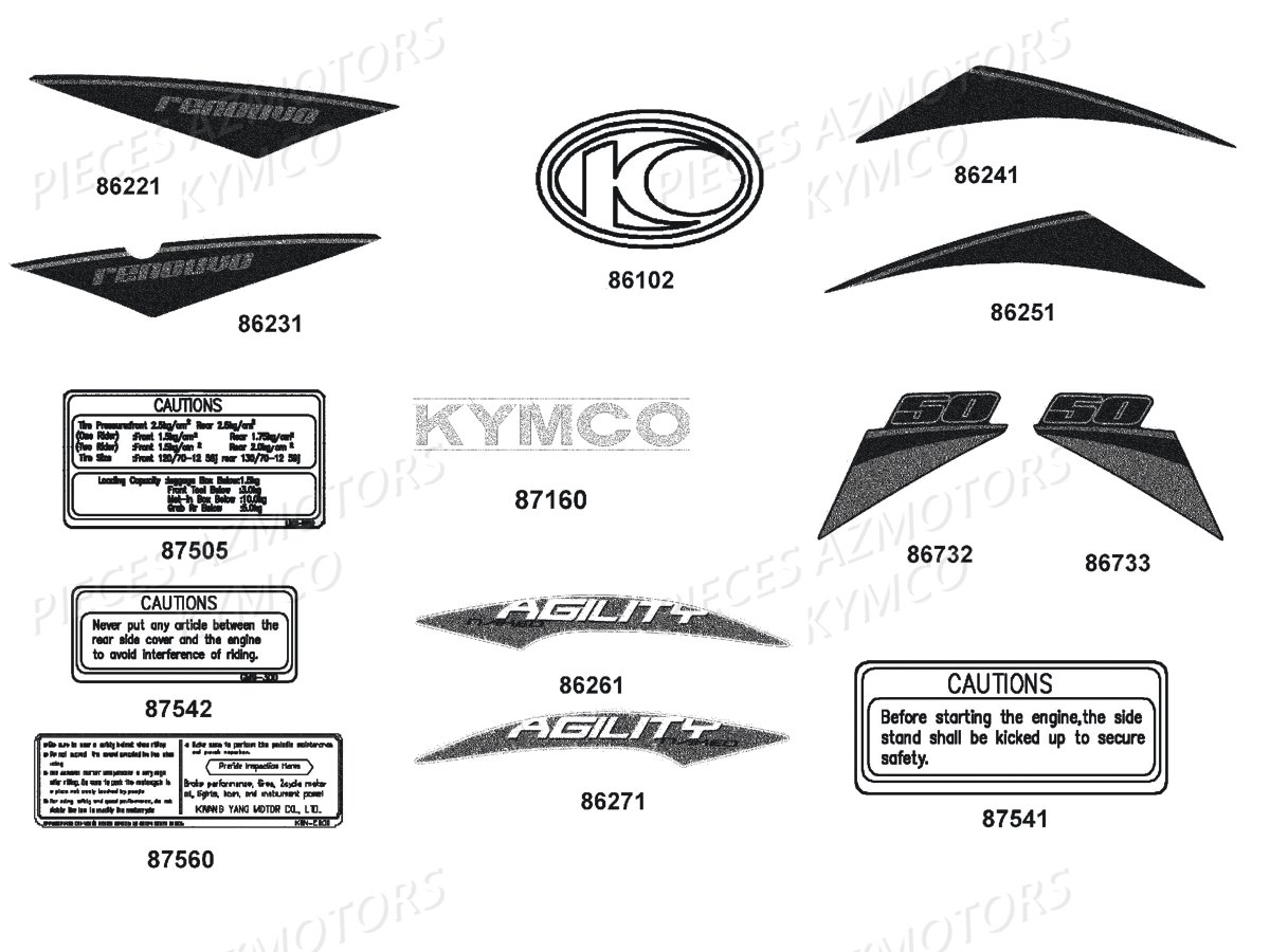 Decors KYMCO Pièces AGILITY 50 NAKED RENOUVO 4T EURO4 (KN10CA/KN10CB)