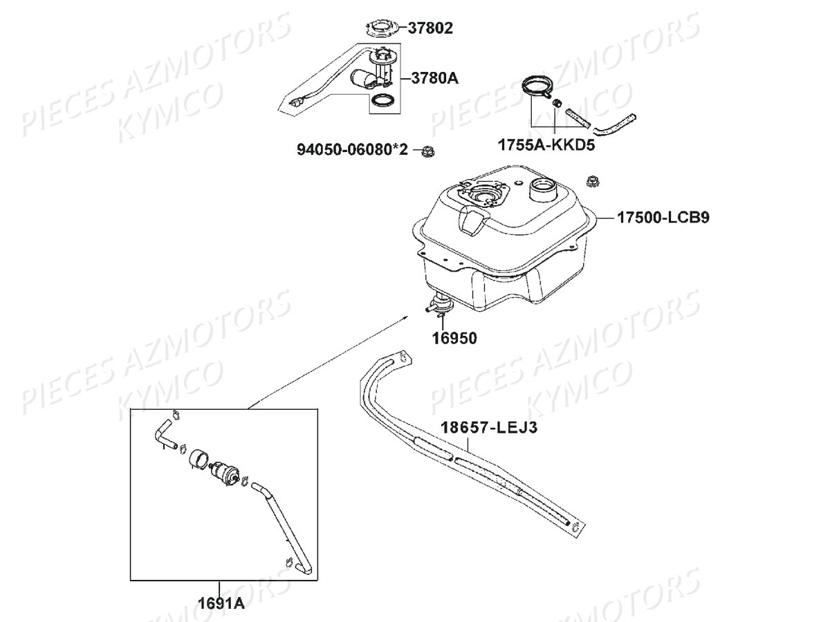Reservoir A Carburant KYMCO Pièces AGILITY 50 NAKED RENOUVO 4T EURO4 (KN10CA/KN10CB)