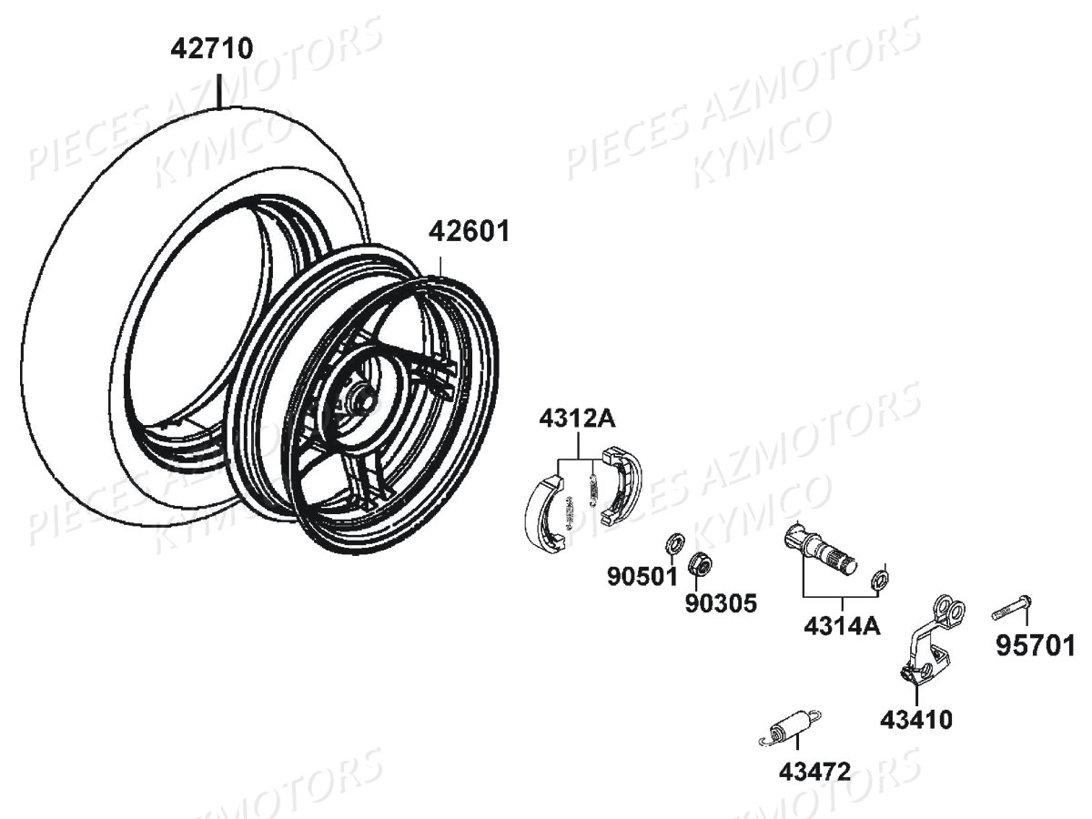 Roue Arriere KYMCO Pièces AGILITY 50 NAKED RENOUVO 4T EURO4 (KN10CA/KN10CB)