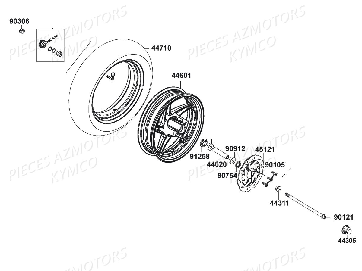 Roue Avant KYMCO Pièces AGILITY 50 NAKED RENOUVO 4T EURO4 (KN10CA/KN10CB)