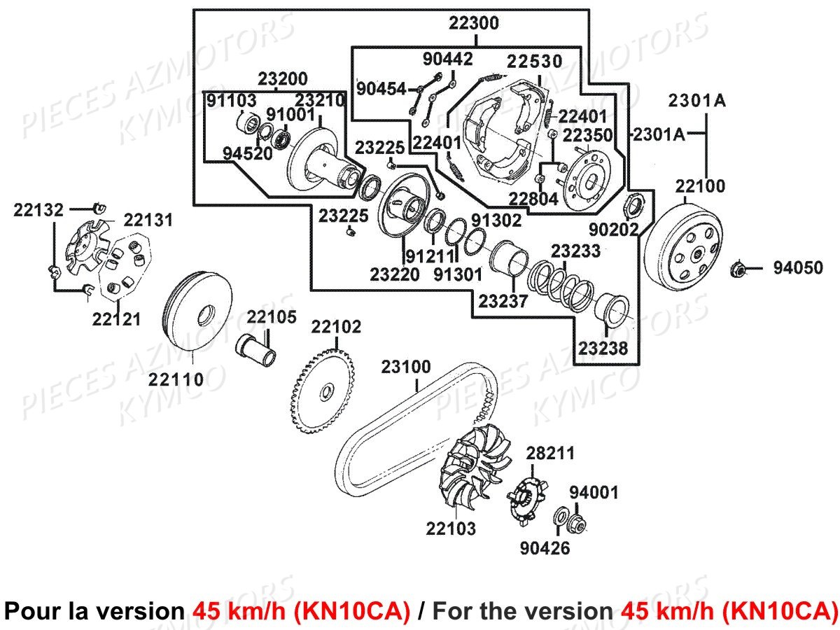 VARIATEUR EMBRAYAGE KN10CA 45KM KYMCO AGILITY 50 NAKED E4