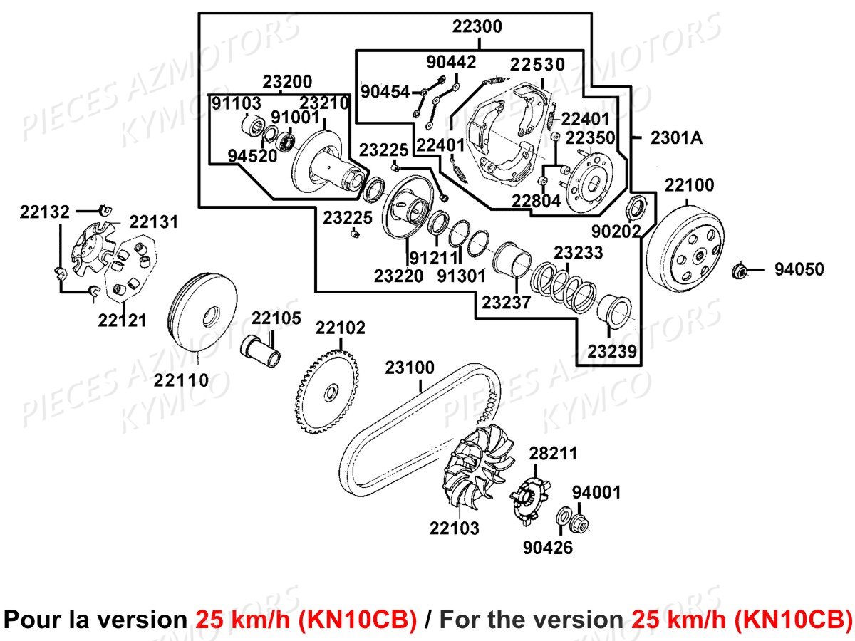 VARIATEUR EMBRAYAGE KN10CB 25KM KYMCO AGILITY 50 NAKED E4