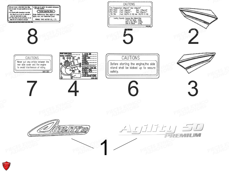 Autocollants KYMCO Pièces AGILITY 50 PREMIUM 10 4T EURO II (KD10SF)