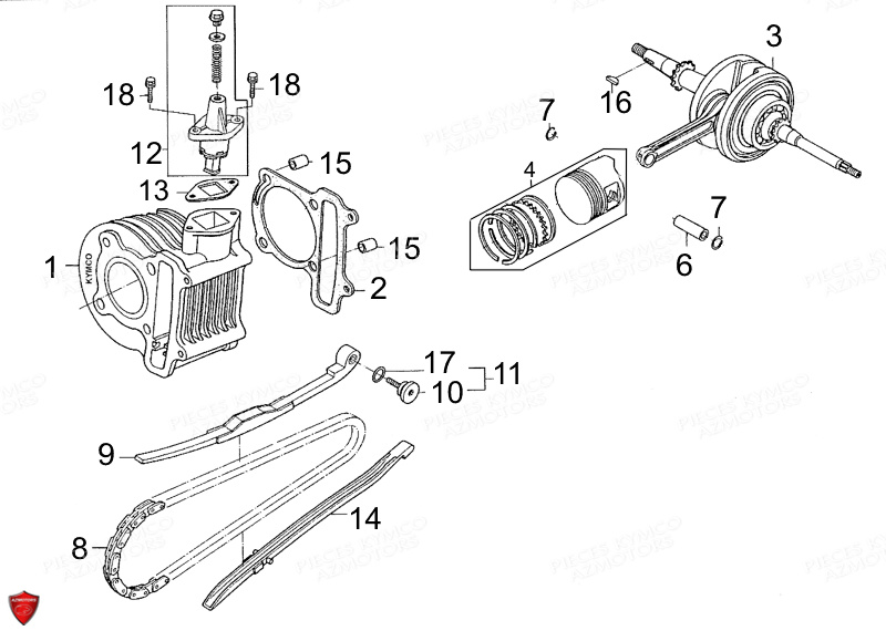 CYLINDRE PISTON KYMCO AGILITY 50 PREMIUM