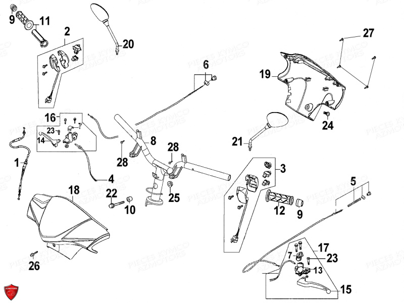Guidon Retroviseurs KYMCO Pièces AGILITY 50 PREMIUM 10 4T EURO II (KD10SF)