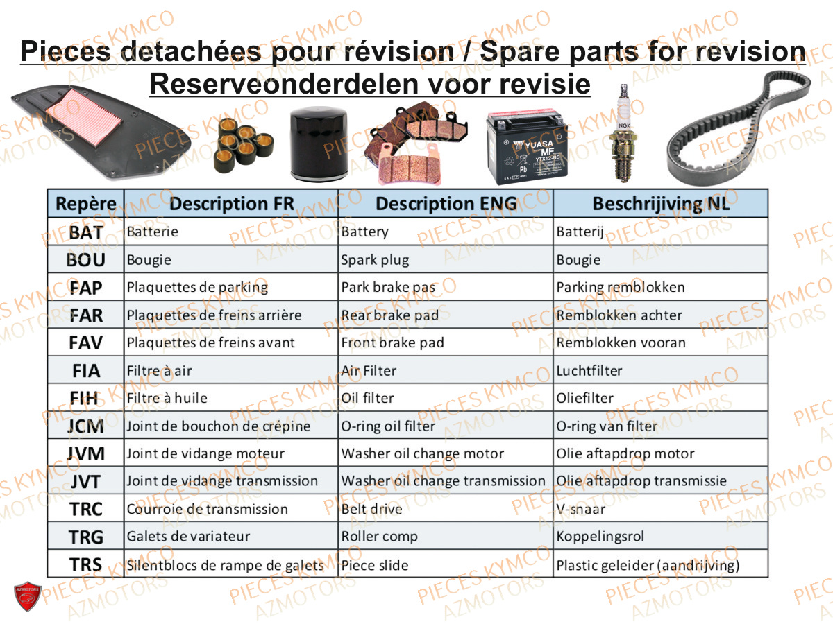 Revision KYMCO Pieces AGILITY 50 NAKED RENOUVO 4T EURO5 (KN10FA/KN10FB/KN10FC)