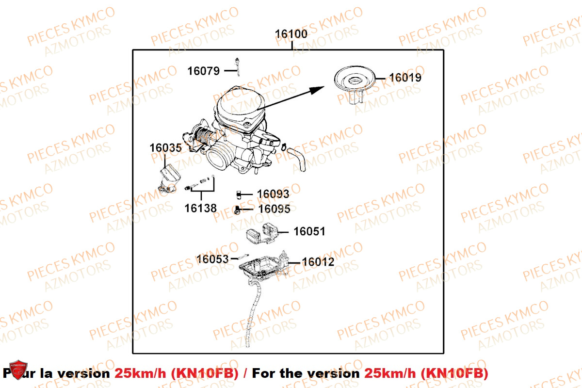 Carburateur 25kmh KYMCO Pieces AGILITY 50 NAKED RENOUVO 4T EURO5 (KN10FA/KN10FB/KN10FC)