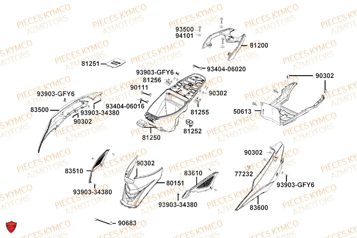 Carenages Arrieres KYMCO Pieces AGILITY 50 NAKED RENOUVO 4T EURO5 (KN10FA/KN10FB/KN10FC)