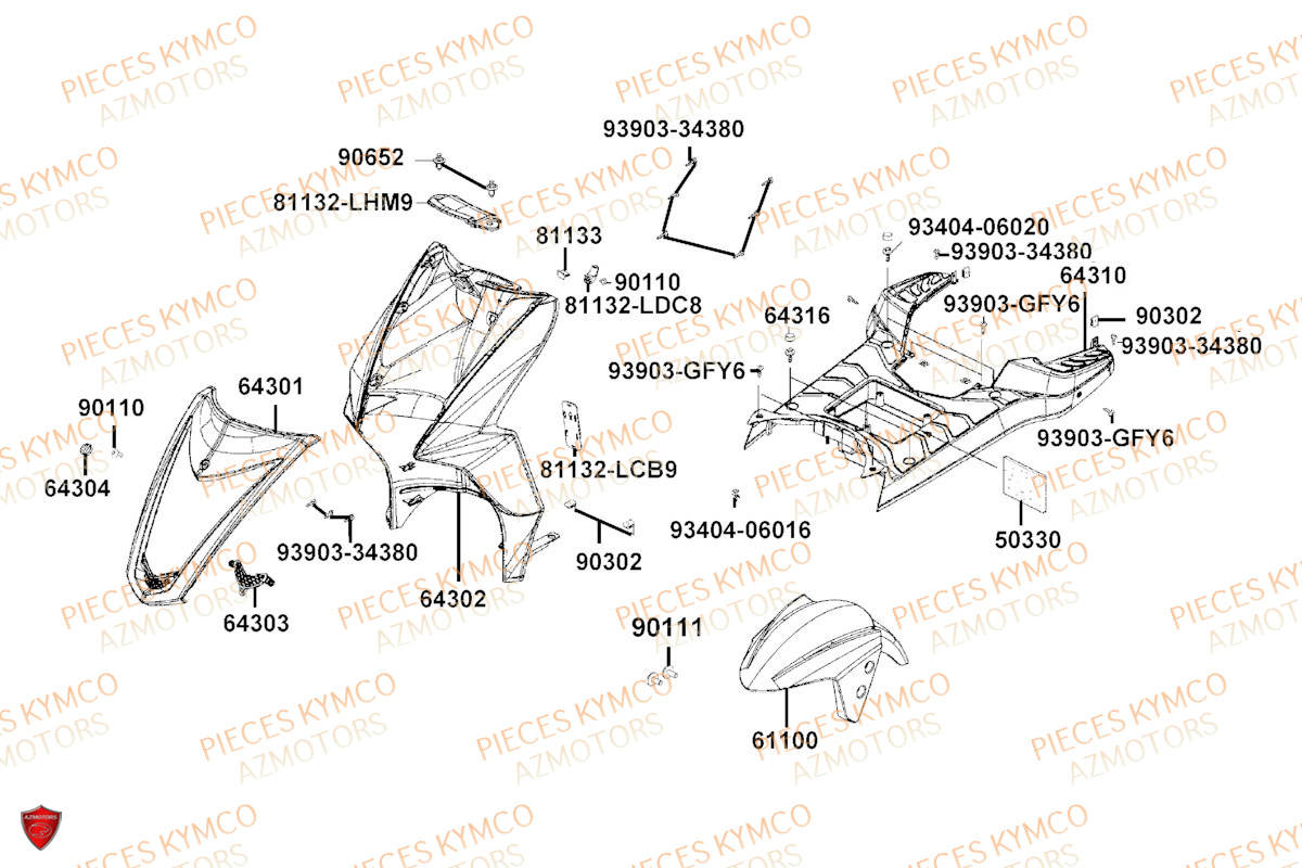 Carenages Avant KYMCO Pieces AGILITY 50 NAKED RENOUVO 4T EURO5 (KN10FA/KN10FB/KN10FC)