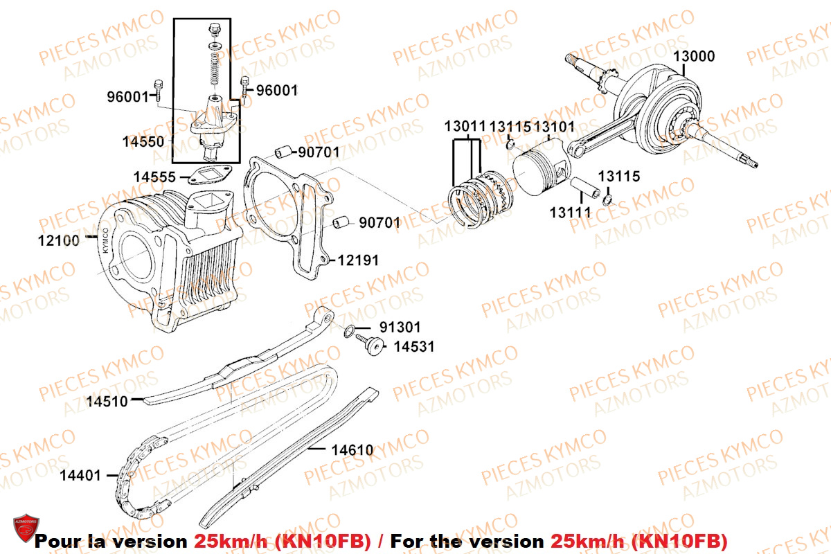 Cylindre 25kmh KYMCO Pieces AGILITY 50 NAKED RENOUVO 4T EURO5 (KN10FA/KN10FB/KN10FC)