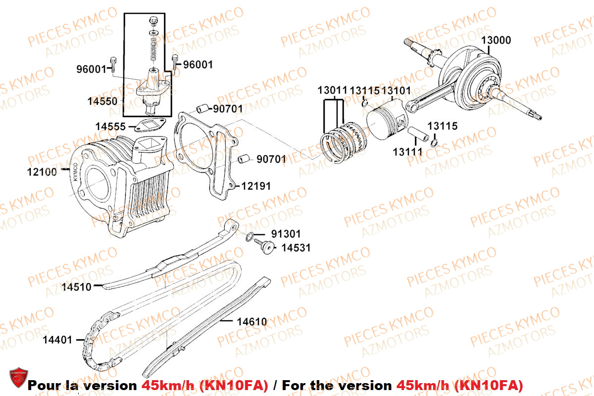 Cylindre 45kmh KYMCO Pieces AGILITY 50 NAKED RENOUVO 4T EURO5 (KN10FA/KN10FB/KN10FC)