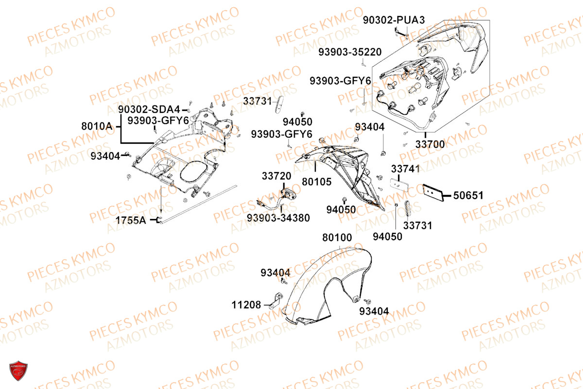 Feu Arriere KYMCO Pieces AGILITY 50 NAKED RENOUVO 4T EURO5 (KN10FA/KN10FB/KN10FC)