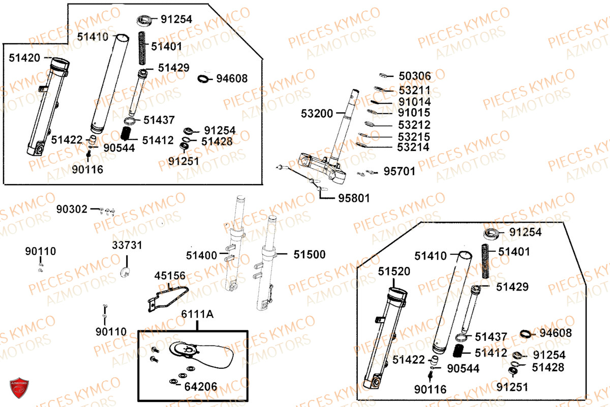 Fourche KYMCO Pieces AGILITY 50 NAKED RENOUVO 4T EURO5 (KN10FA/KN10FB/KN10FC)