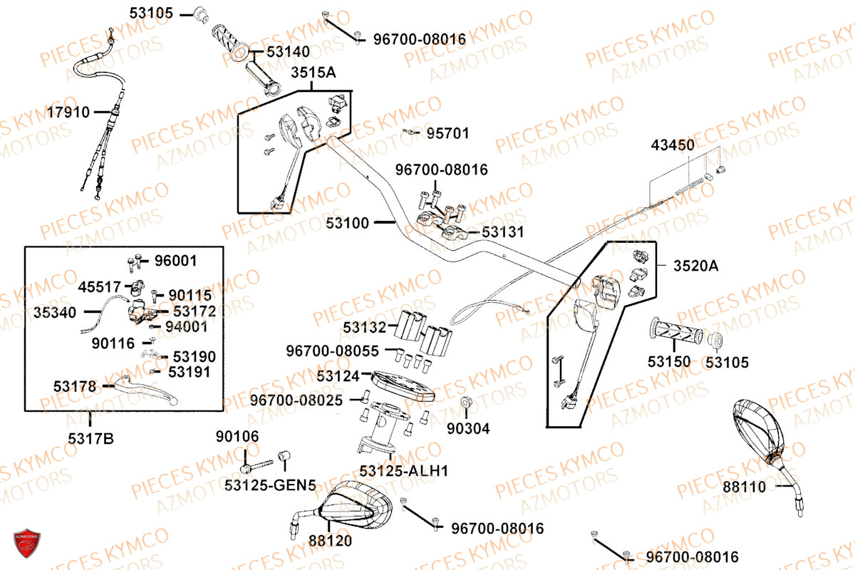 Guidon KYMCO Pieces AGILITY 50 NAKED RENOUVO 4T EURO5 (KN10FA/KN10FB/KN10FC)