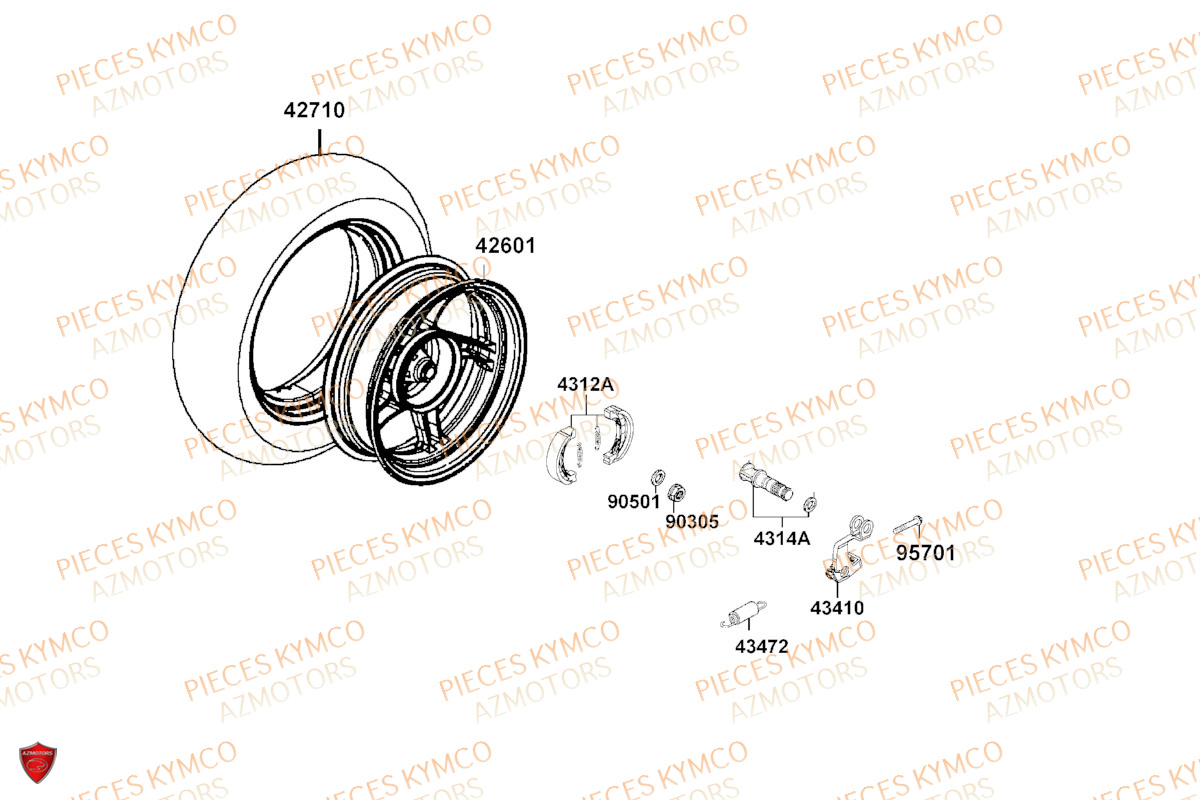 Roue Arriere KYMCO Pieces AGILITY 50 NAKED RENOUVO 4T EURO5 (KN10FA/KN10FB/KN10FC)