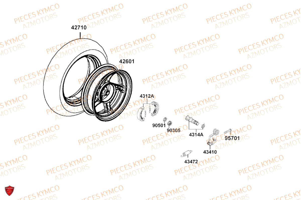 ROUE ARRIERE KYMCO AGILITY 50 RENOUVO E5