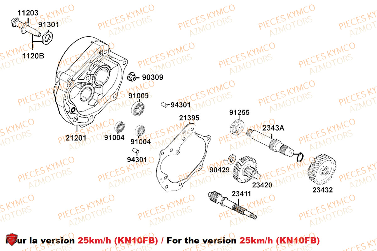 Transmission 25kmh KYMCO Pieces AGILITY 50 NAKED RENOUVO 4T EURO5 (KN10FA/KN10FB/KN10FC)