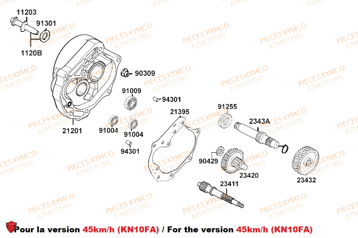 TRANSMISSION 45KM-H KN10FA pour AGILITY 50 RENOUVO E5