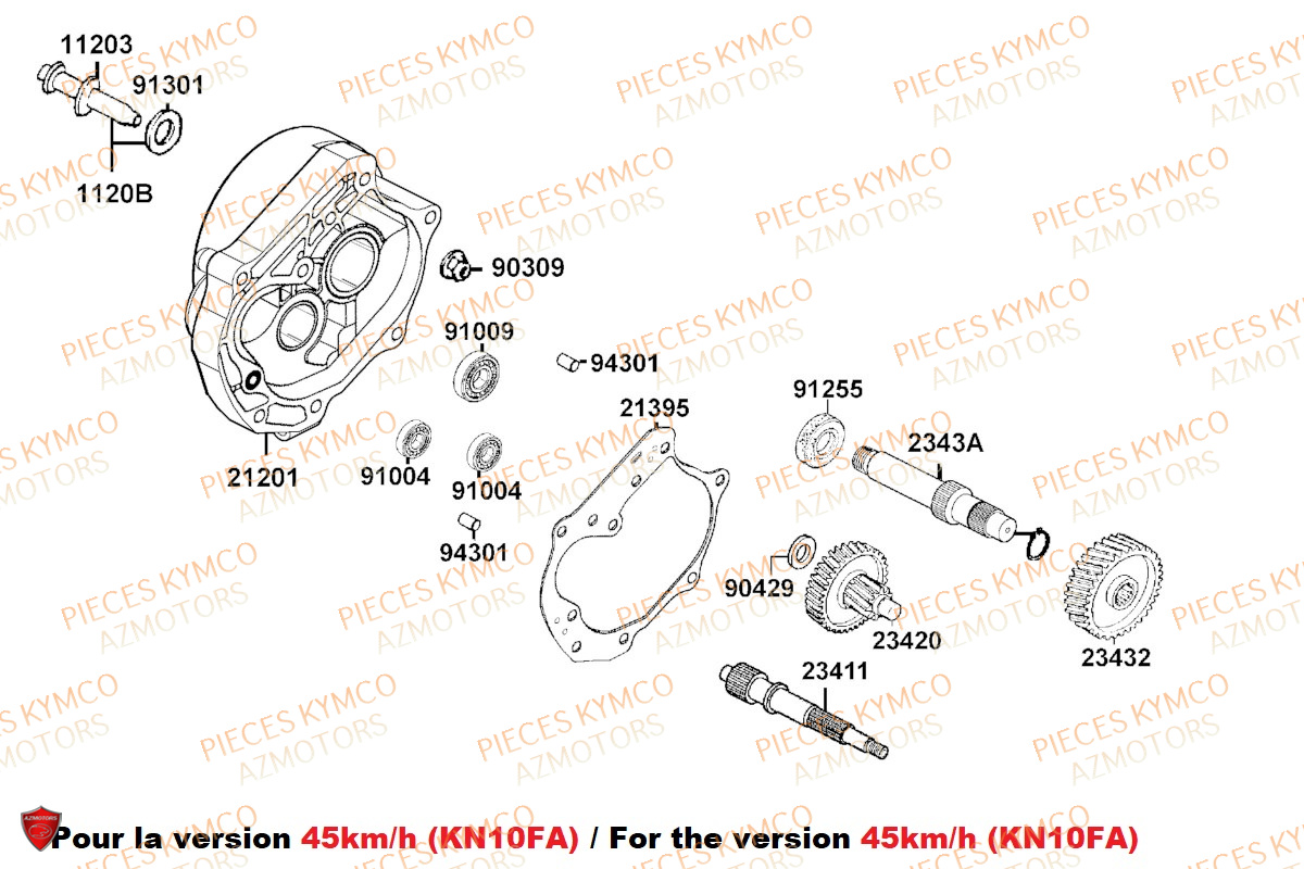 Transmission 45kmh KYMCO Pieces AGILITY 50 NAKED RENOUVO 4T EURO5 (KN10FA/KN10FB/KN10FC)