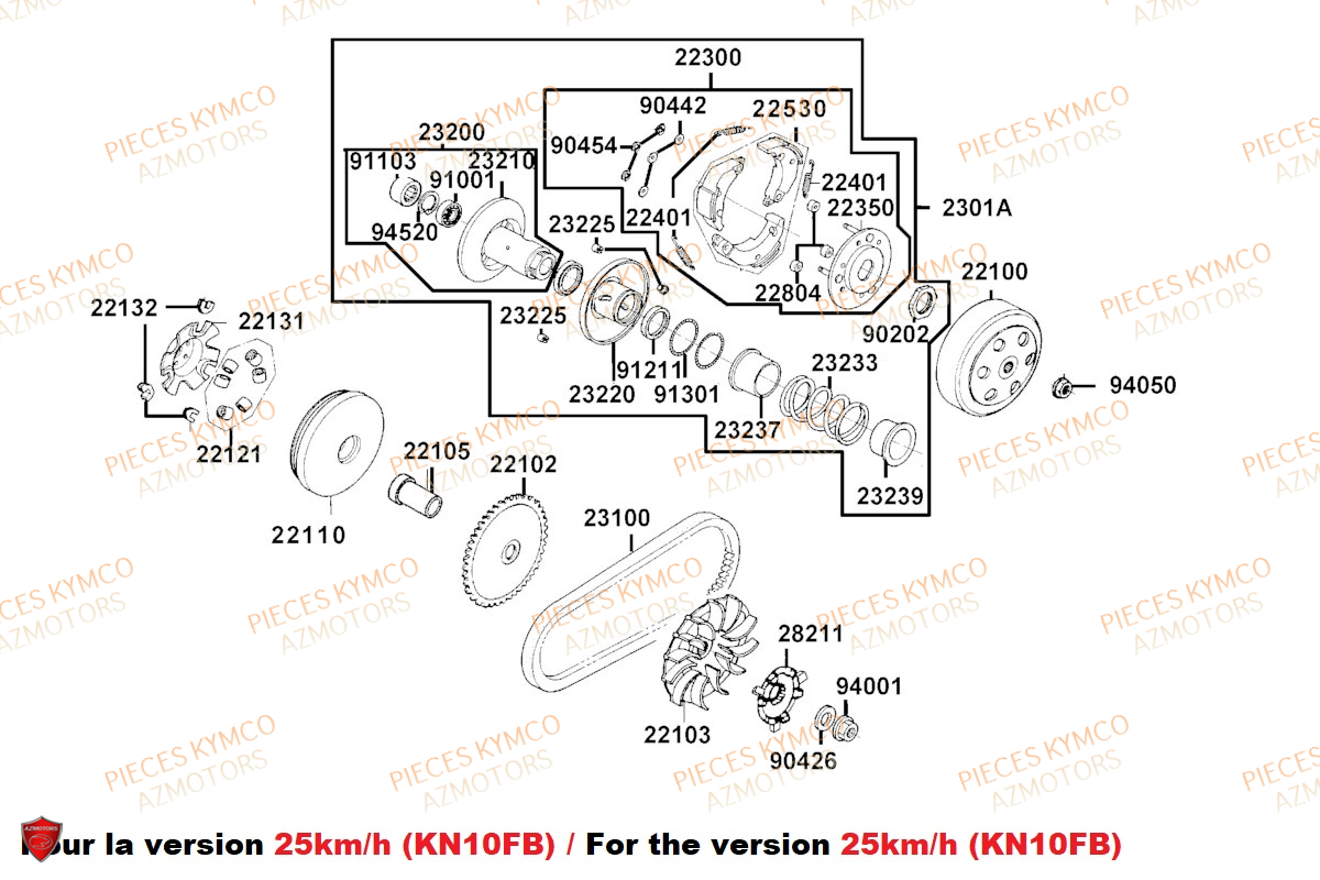 ECROU SPECIAL (M28) KYMCO pour VARIATEUR 25KM-H KN10FB de AGILITY 50 RENOUVO E5