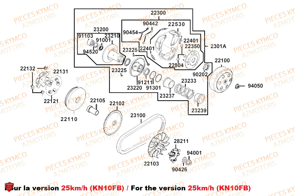 Variateur 25kmh KYMCO Pieces AGILITY 50 NAKED RENOUVO 4T EURO5 (KN10FA/KN10FB/KN10FC)