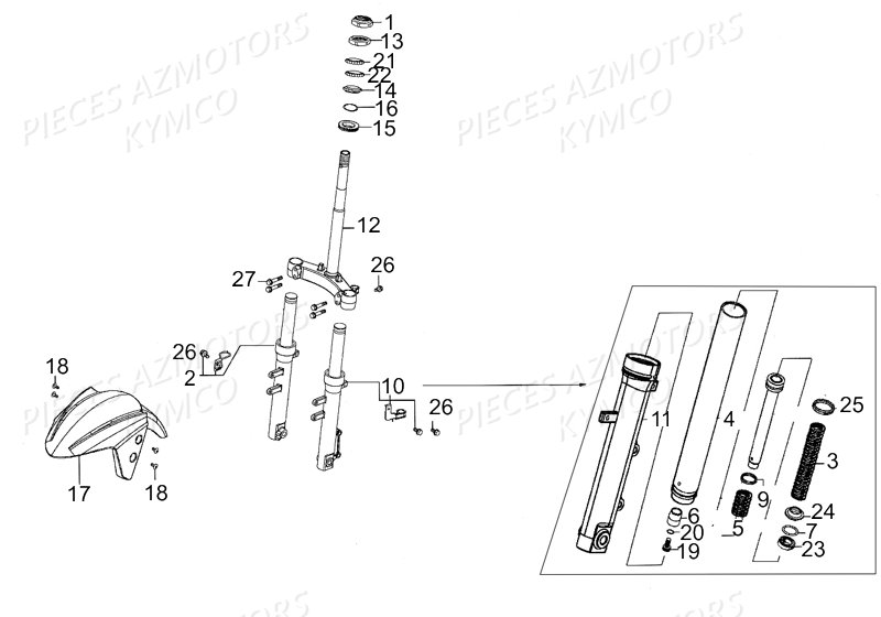 Fourche KYMCO Pièces AGILITY 50 RS 4T EURO II (KG10SR)