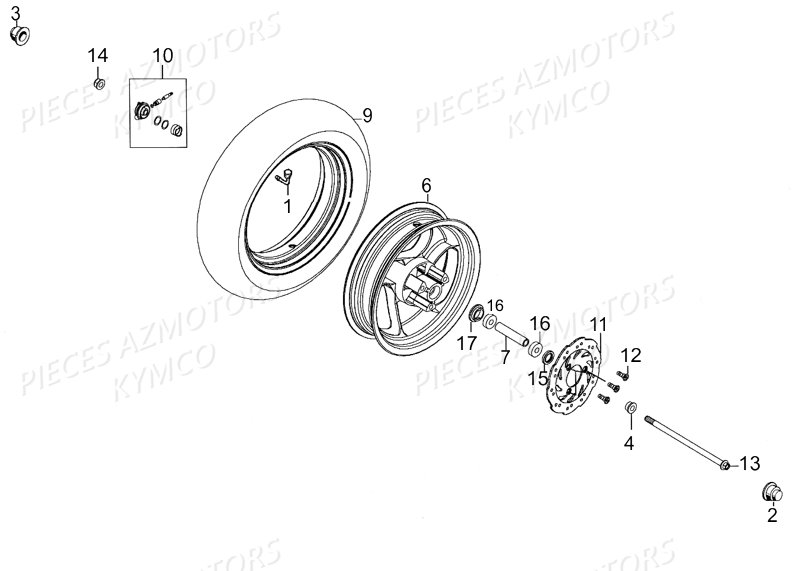 Roue Avant KYMCO Pièces AGILITY 50 RS 4T EURO II (KG10SR)