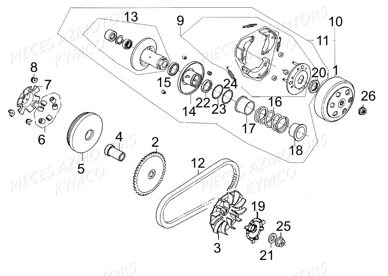 Variateur Embrayage KYMCO Pièces AGILITY 50 RS 4T EURO II (KG10SR)