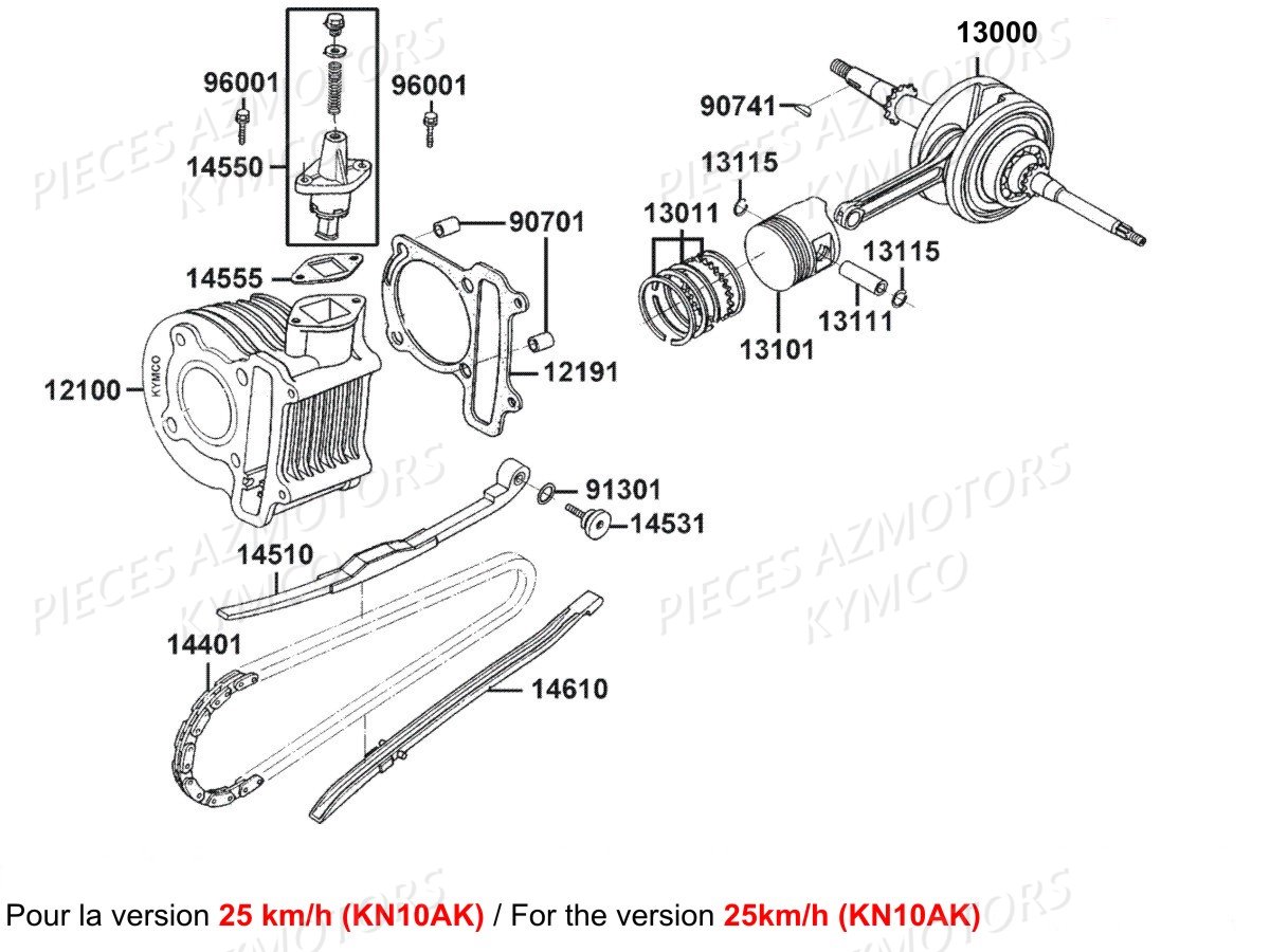 CYLINDRE_PISTON_KN10AK_25KM KYMCO AGILITY 50 ST 4T EURO 4 (KN10AL/KN10AK)