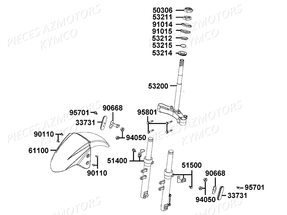 Fourche Garde Boue Avant KYMCO Pièces AGILITY 50 ST 4T EURO4 (KN10AL/KN10AK)