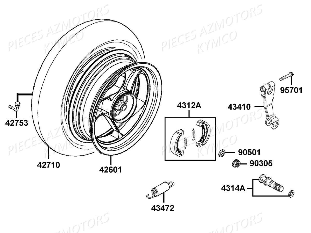 Roue Arriere KYMCO Pièces AGILITY 50 ST 4T EURO4 (KN10AL/KN10AK)