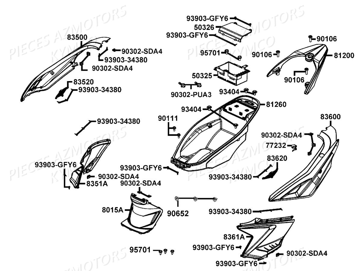 Carenages Arriere KYMCO Pieces AGILITY 50I 16+ 4T EURO4 (KP10AE/KP10AF)