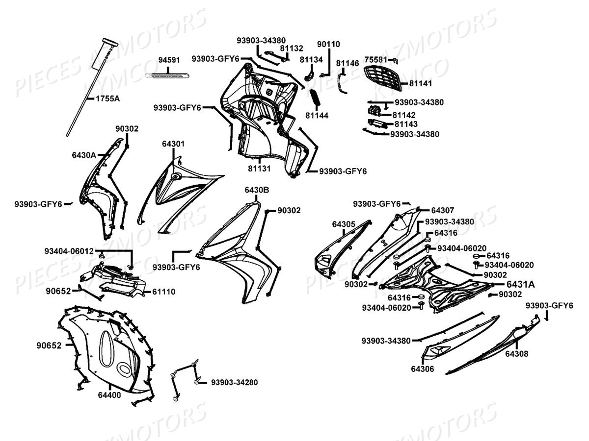 Carenages Avant KYMCO Pieces AGILITY 50I 16+ 4T EURO4 (KP10AE/KP10AF)