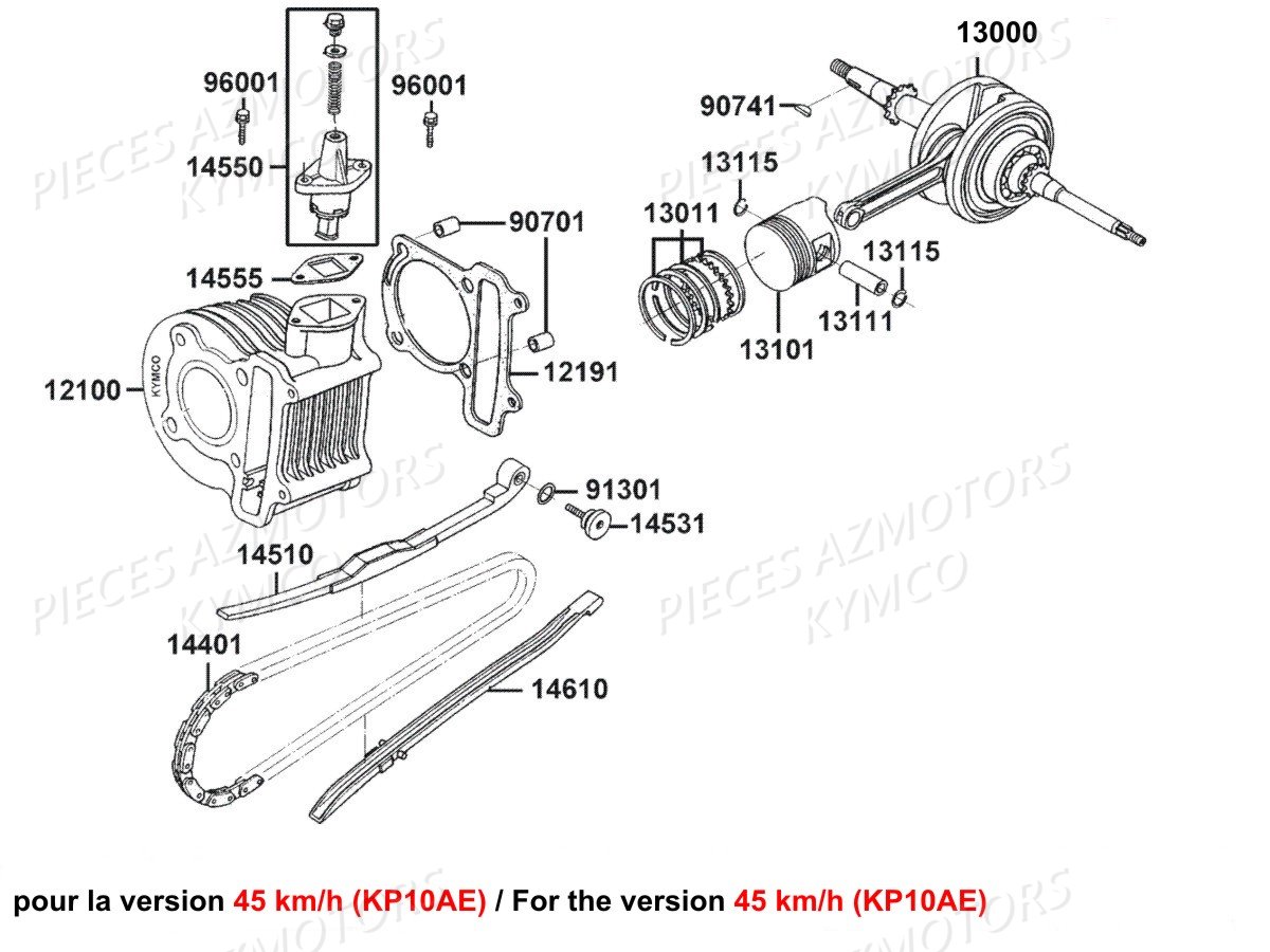 CYLINDRE_PISTON_KP10AE_45KM KYMCO AGILITY 50I 16+ 4T EURO 4 (KP10AE/KP10AF)