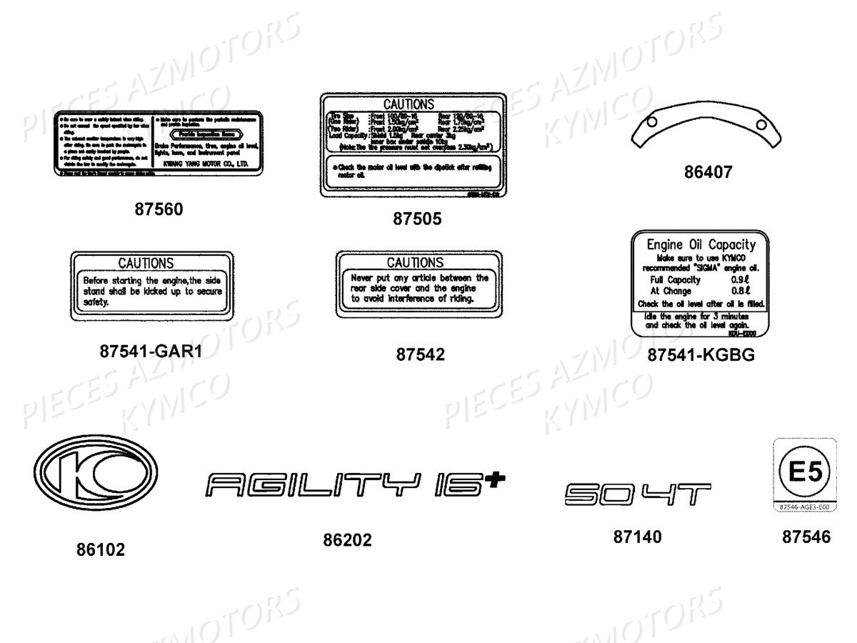 Decors KYMCO Pieces AGILITY 50I 16+ 4T EURO4 (KP10AE/KP10AF)