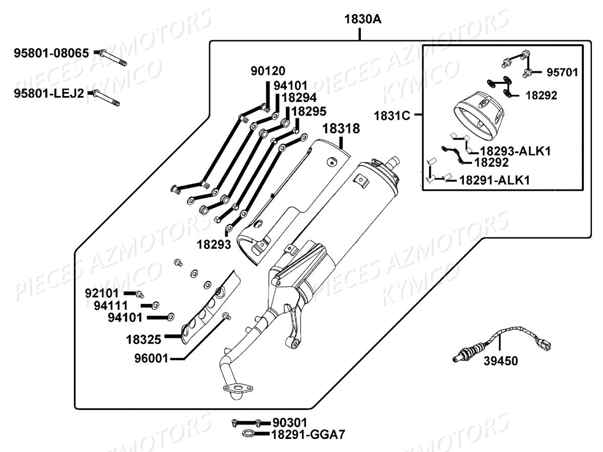 Echappement KYMCO Pieces AGILITY 50I 16+ 4T EURO4 (KP10AE/KP10AF)