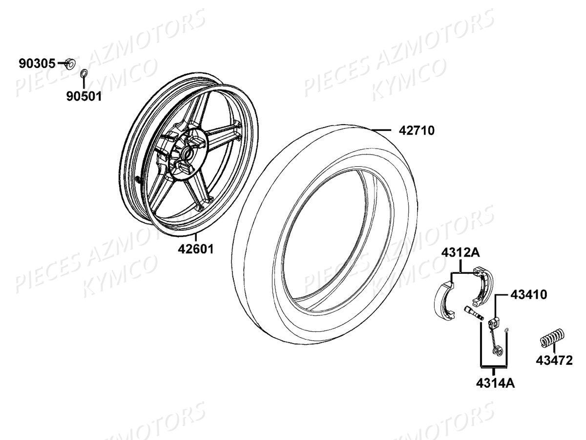 Roue Arriere KYMCO Pieces AGILITY 50I 16+ 4T EURO4 (KP10AE/KP10AF)