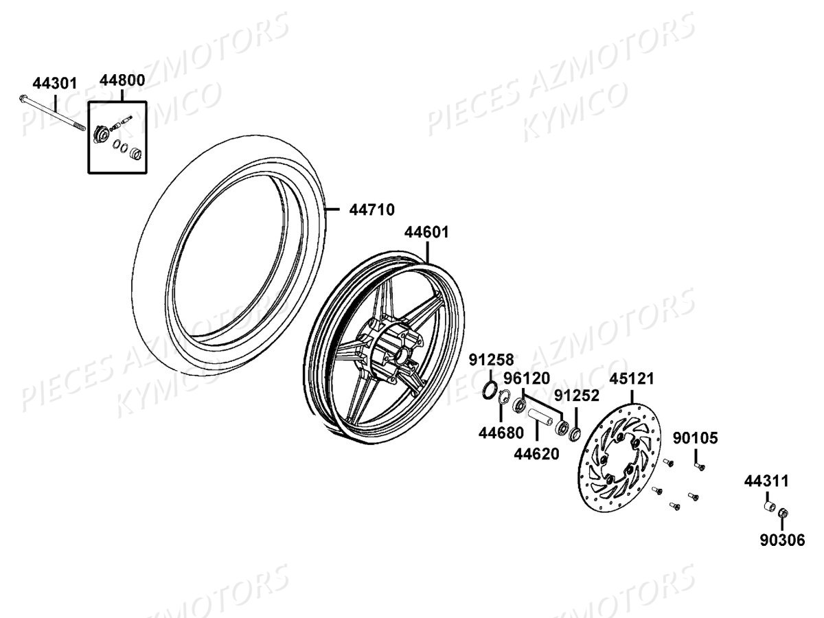 Roue Avant KYMCO Pieces AGILITY 50I 16+ 4T EURO4 (KP10AE/KP10AF)