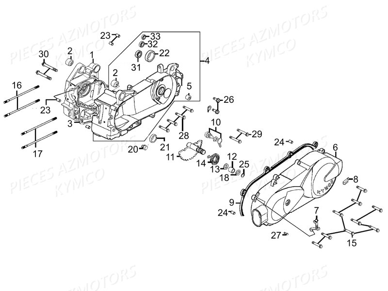 Carter Moteur KYMCO Pièces AGILITY CARRY 125 4T EURO III (KN25BE)